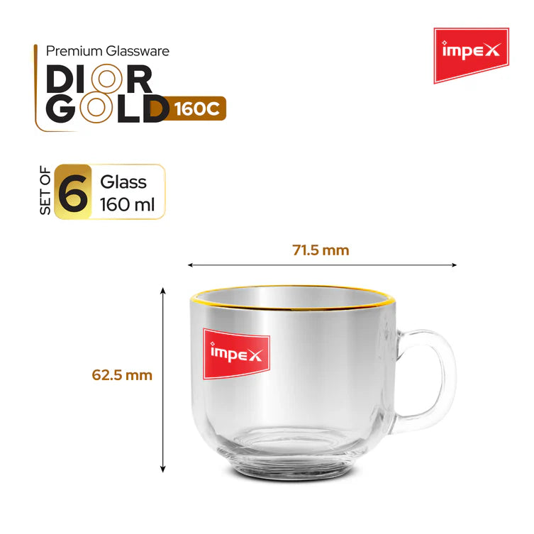 Impex Premium Glassware Dior Gold 160 C - Glass, 160 ml