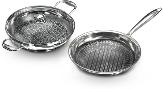 IMPEX Serene Triply stainless steel Honeycomb 2Pcs set (kadai Pan + Fry Pan ) Induction Bottom Cookware Set  (Stainless Steel, 2 - Piece)