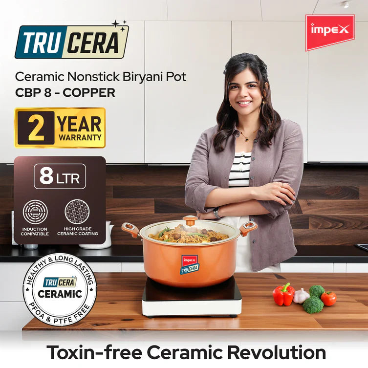 Trucera 8L Ceramic Biriyani Pot | Induction, Non-Stick | 2 Year Warranty