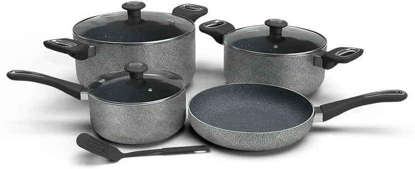 IMPEX Royal Granite 5 Layer 8 Pcs Non-Stick Coated Cookware Set (Aluminium, 4 - Piece)