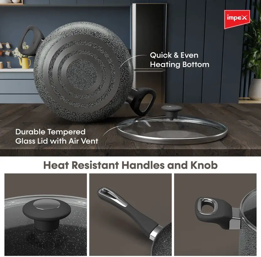 IMPEX Royal Granite 5 Layer 8 Pcs Non-Stick Coated Cookware Set (Aluminium, 4 - Piece)