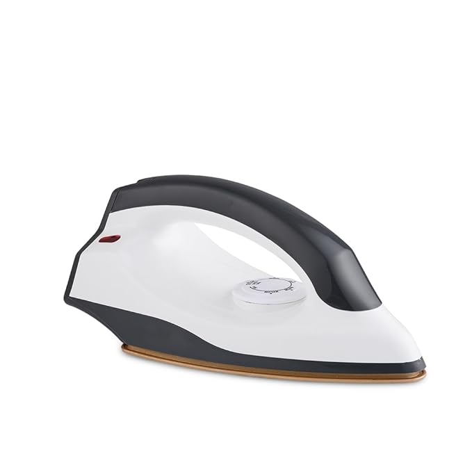 BPL 1000 Watts Dry Iron Heating Up Led Indicator Adjustable Temperature Control Dual Coated Sole Plate Flexible 360 Degree Swivel Cord ISI certified (Grey & White)