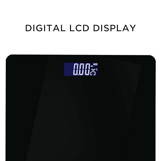 CASTOR Weight Machine for Body Weight, Weighing Scale, Tempered Glass, LCD Display, Digital Bathroom Scale, BS026M, Upto 180 kg, Black