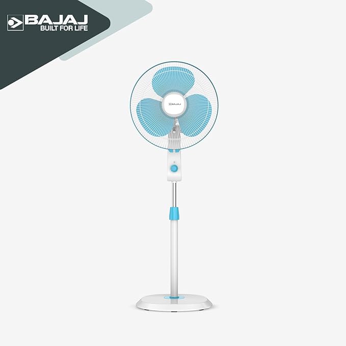 Bajaj Robusto 400mm Oscillating Pedestal Fan for Home | DuraBreezeTM Technology | Surge Protection | 100% Copper Motor | High Air Delivery | Modern Décor | 3 Years Warranty 【Icy Blue & White】