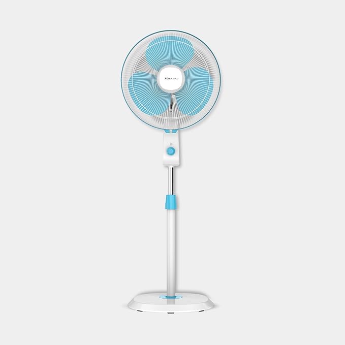 Bajaj Robusto 400mm Oscillating Pedestal Fan for Home | DuraBreezeTM Technology | Surge Protection | 100% Copper Motor | High Air Delivery | Modern Décor | 3 Years Warranty 【Icy Blue & White】