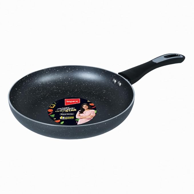 Impex Fry Pan 24 cm Royal 5-Layer Super Granite Nonstick Induction Base, 10 Times Tougher Non Stick, Fry Pan for All Frying Needs, Ease to Clean, 1 Year Warranty (24 cm, Grey)