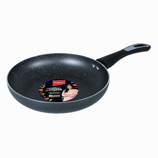 Impex Fry Pan 24 cm Royal 5-Layer Super Granite Nonstick Induction Base, 10 Times Tougher Non Stick, Fry Pan for All Frying Needs, Ease to Clean, 1 Year Warranty (24 cm, Grey)