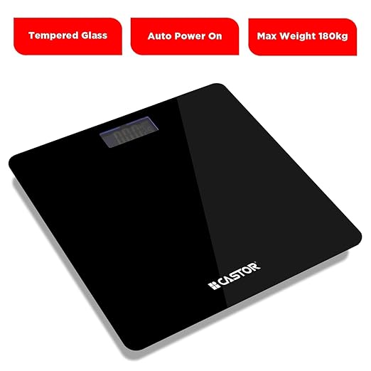 CASTOR Weight Machine for Body Weight, Weighing Scale, Tempered Glass, LCD Display, Digital Bathroom Scale, BS026M, Upto 180 kg, Black