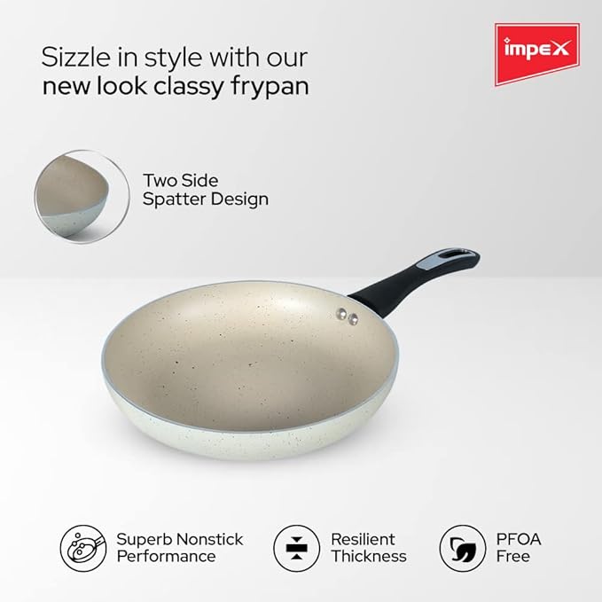 Impex Fry Pan 28 cm Royal 5-Layer Super Granite Nonstick Induction Base, 10 Times Tougher Non Stick, Fry Pan for All Frying Needs, Ease to Clean, 1 Year Warranty (28 cm, Beige)