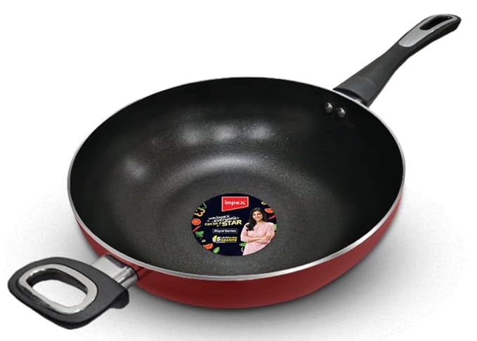 Impex Rhythm Nonstick Aluminum Wok pan 28 cm (IWP28) with Induction Base deep Wok pan Compatible for Induction, Electric and Gas Stove Tops Having 1 Year Warranty (Maroon Metallic)