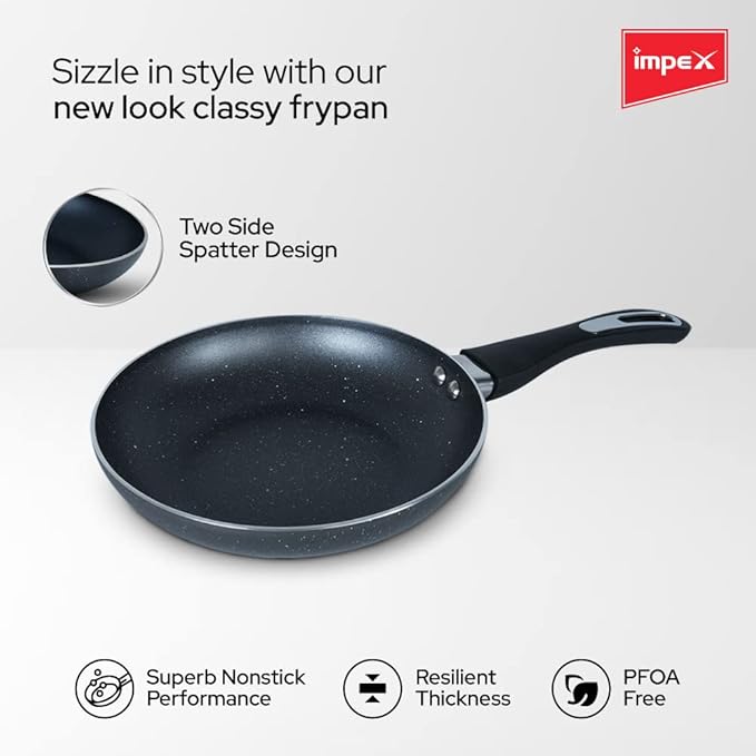 Impex Fry Pan 28 cm Royal 5-Layer Super Granite Nonstick Induction Base, 10 Times Tougher Non Stick, Fry Pan for All Frying Needs, Ease to Clean, 1 Year Warranty (28 cm, Grey)