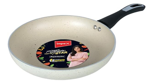 Impex Fry Pan 24 cm Royal 5-Layer Super Granite Nonstick Induction Base, 10 Times Tougher Non Stick, Fry Pan for All Frying Needs, Ease to Clean, 1 Year Warranty (24 cm, Beige)