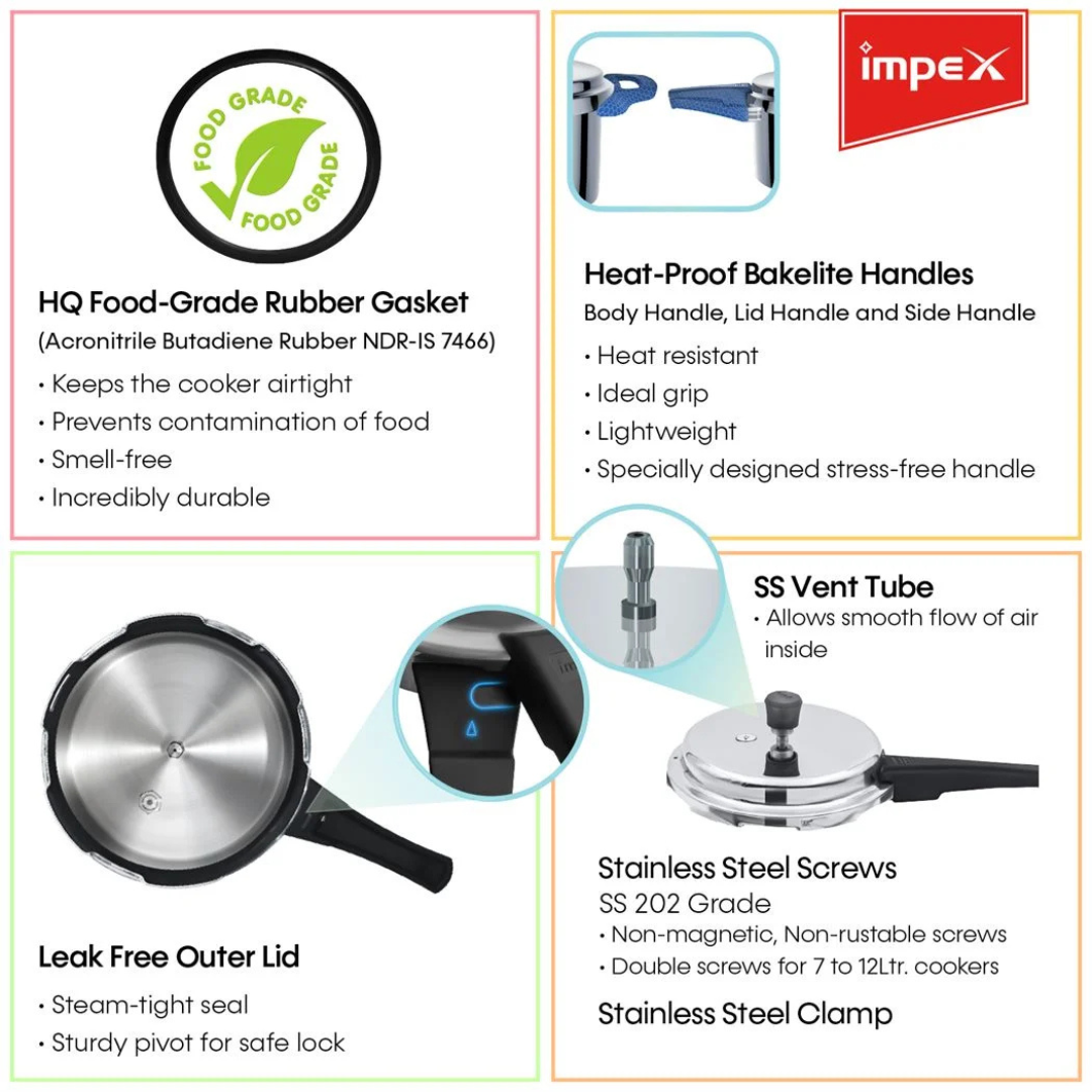 Impex Aluminium Pressure Cooker 2 L ( ECO 2 ) | 5 Years Warranty |