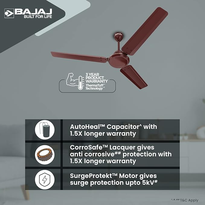 Bajaj Durato 12S1 1200MM (48") Ceiling Fans For Home | Bee Star Rated Energy Efficient Ceiling Fan | ThermaTuff Technology | High Air Delivery & High Speed 400 RPM | 3-Yrs Warranty