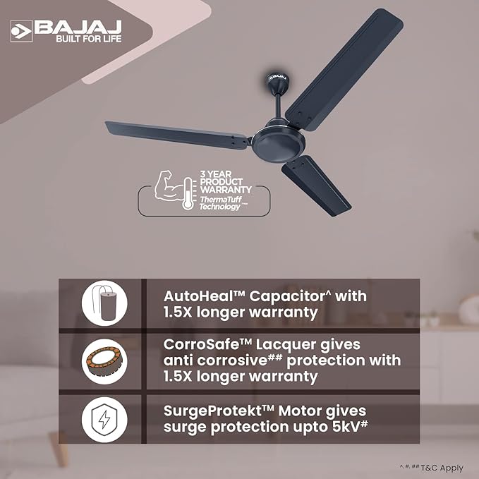 Bajaj Durato 12S1 1200MM (48") Ceiling Fans For Home | BEE Star Rated Energy Efficient Ceiling Fan | Thermatuff Technology™ | High Air Delivery & High Speed 400 RPM | 3-Yr Warranty 【Marathon Blue】