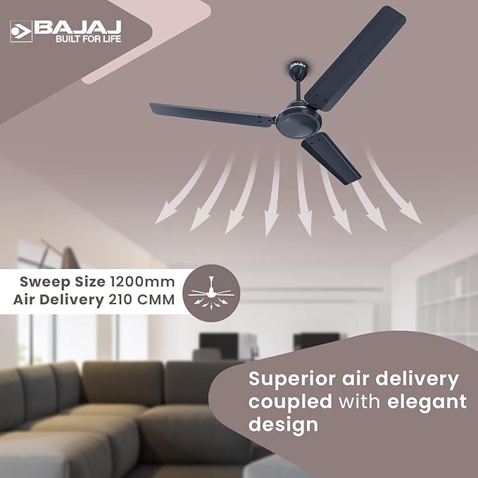 Bajaj Durato 12S1 1200MM (48") Ceiling Fans For Home | BEE Star Rated Energy Efficient Ceiling Fan | Thermatuff Technology™ | High Air Delivery & High Speed 400 RPM | 3-Yr Warranty 【Marathon Blue】