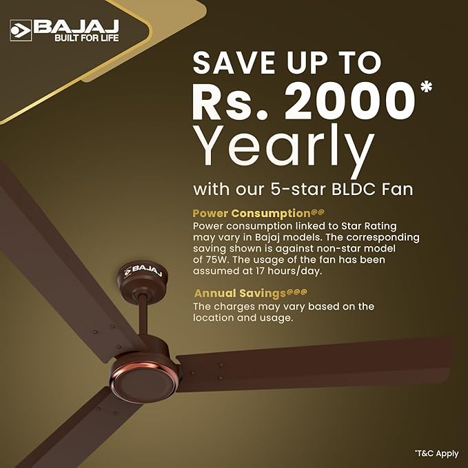 Bajaj Classico Sleek Plus 1200MM (48") BLDC Ceiling Fans For Home | BEE 5 Star Rated Energy Efficient Ceiling Fan | High Energy Density Motor | RF Remote | 2-Yr Warranty【Red Walnut】