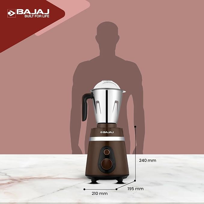 Bajaj Ninja Series Powergrind 1000 W Mixer Grinder With 3 Jars (Stainless Steel Jars) | DuraCut Blades For Lifetime Grinding | Double Ball Bearing 1000W Motor | 1 Yr Warranty【Brown/Chrome】
