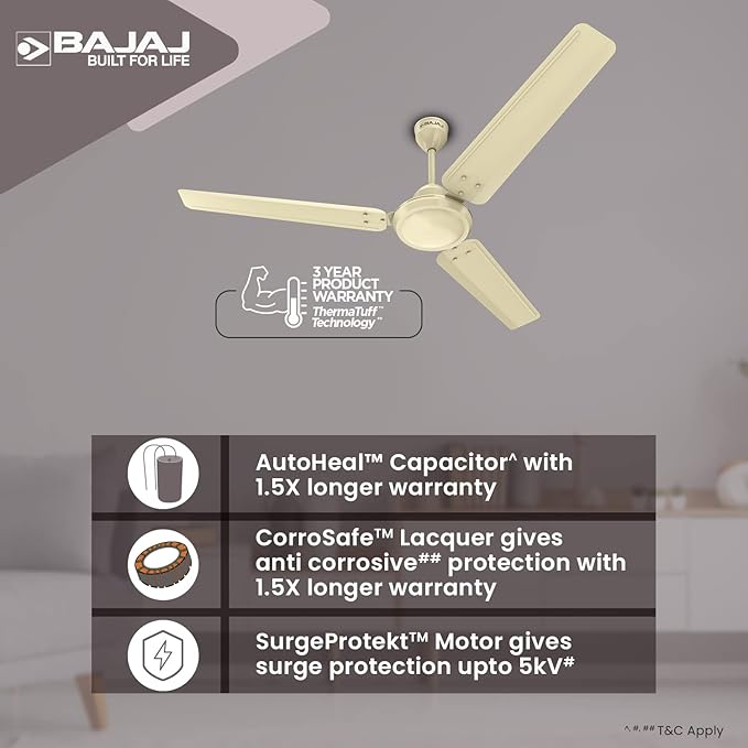 Bajaj Durato 12S1 1200MM (48") Ceiling Fans For Home | BEE Star Rated Energy Efficient Ceiling Fan | Thermatuff Technology | High Air Delivery & High Speed 400 RPM | 3-Yr Warranty