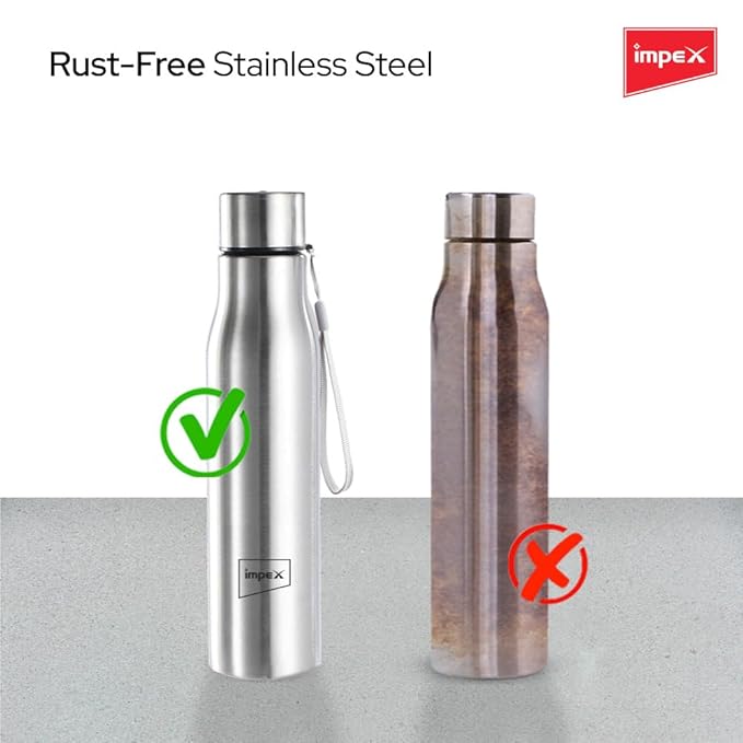 Impex Stainless Steel Water Bottle SIPPY 1000N, 1000 ml, Silver | Leak Proof | Office Bottle | Gym Bottle | Home | Kitchen | Hiking | Treking Bottle | Travel Bottle (Silver)