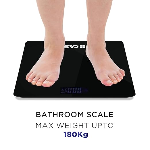CASTOR Weight Machine for Body Weight, Weighing Scale, Tempered Glass, LCD Display, Digital Bathroom Scale, BS026M, Upto 180 kg, Black