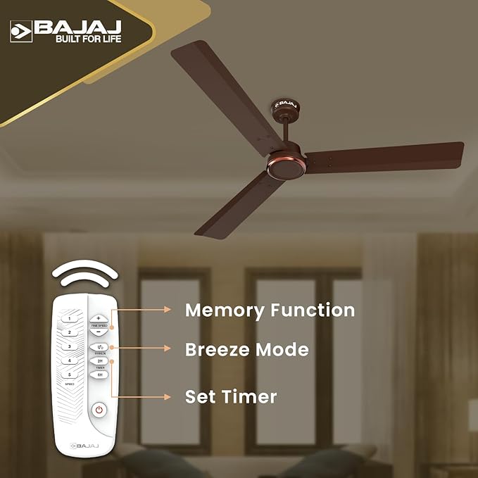 Bajaj Classico Sleek Plus 1200MM (48") BLDC Ceiling Fans For Home | BEE 5 Star Rated Energy Efficient Ceiling Fan | High Energy Density Motor | RF Remote | 2-Yr Warranty【Red Walnut】