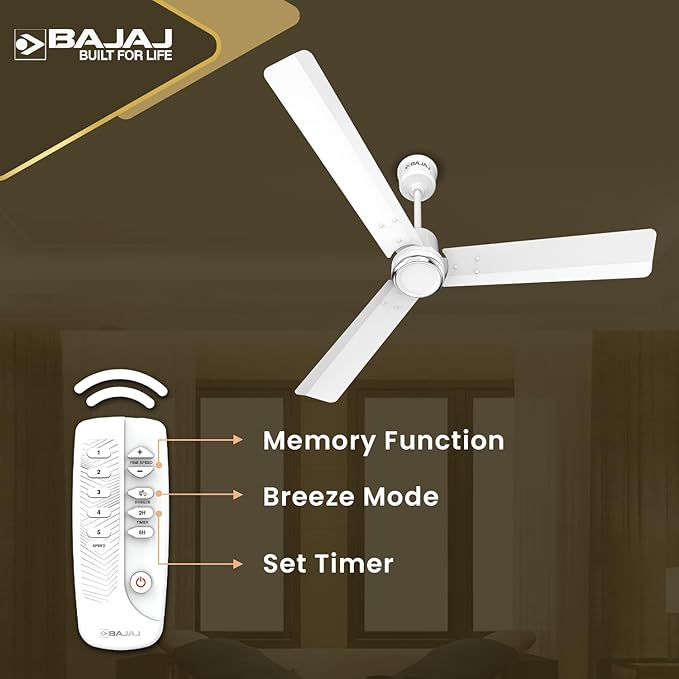Bajaj Classico Sleek Plus 1200MM (48") BLDC Ceiling Fans For Home | BEE 5 Star Rated Energy Efficient Ceiling Fan | High Energy Density Motor | RF Remote | 2-Yr Warranty 【Base White】