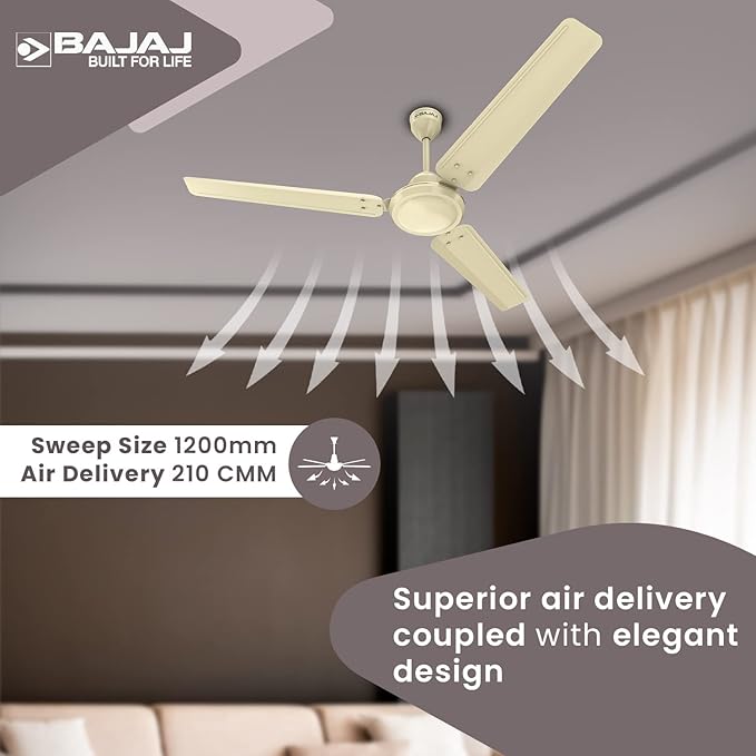 Bajaj Durato 12S1 1200MM (48") Ceiling Fans For Home | BEE Star Rated Energy Efficient Ceiling Fan | Thermatuff Technology | High Air Delivery & High Speed 400 RPM | 3-Yr Warranty