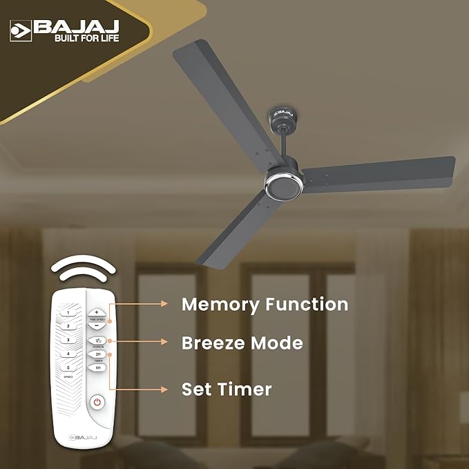 Bajaj Classico Sleek Plus 1200MM (48”) BLDC Ceiling Fans For Home | BEE 5 Star Rated Energy Efficient | Sleek Compact Design | High Energy Density Motor | RF Remote | 2-Yr Warranty