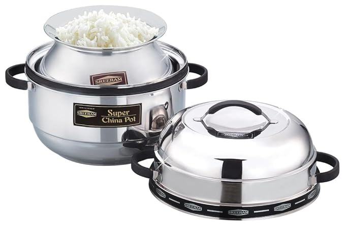 SREERAM Steel Super China Pot Thermal Rice Cooker, 1500 ml, Silver,