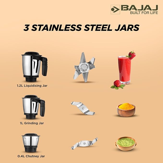 Bajaj Military Series Finesse 750W Mixer Grinder