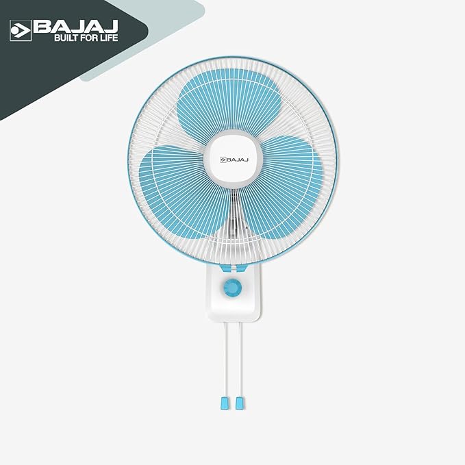 Bajaj Robusto 400MM Oscillating Wall Fan for Home | DuraBreezeTM Technology | Surge Protection | 100% Copper Motor | High Air Delivery | Modern Décor | 3 Years Warranty 【Icy Blue & White】