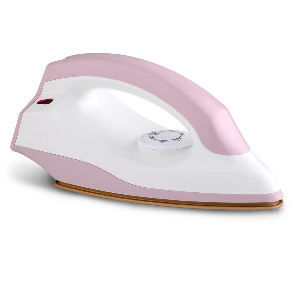 BPL BDIS0021 Adjustable Temperature Setting Heating Up Light Cool Touch Plastic Body 1000 W Dry Iron (Pink, White)