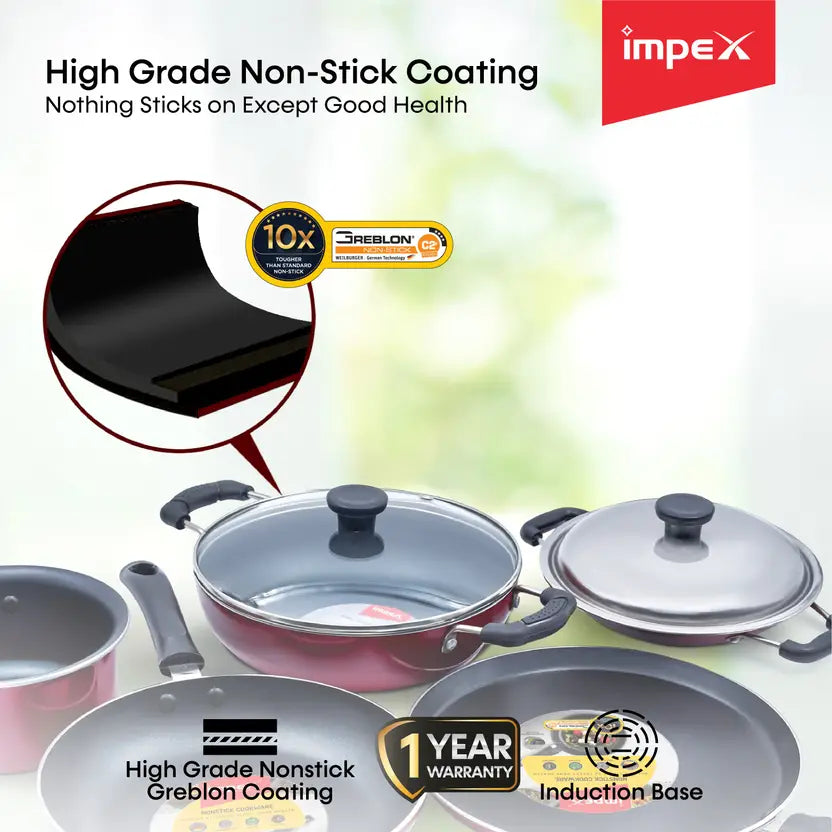 IMPEX (KUK 5) 7 pcs Induction Bottom Non-Stick Coated Cookware Set (Aluminium, 7 - Piece)