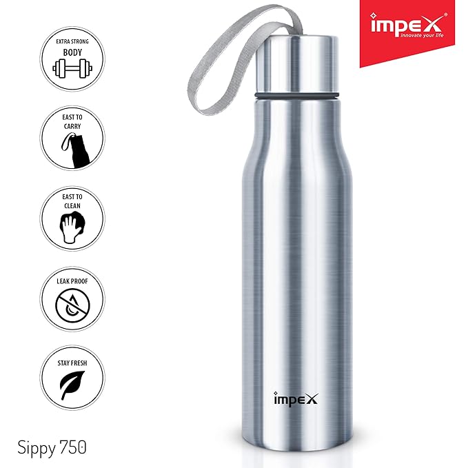 Impex SIPPY-750 Stainless Steel Water Bottle (750 ml,Set of 1,Silver)