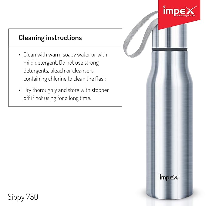 Impex SIPPY-750 Stainless Steel Water Bottle (750 ml,Set of 1,Silver)