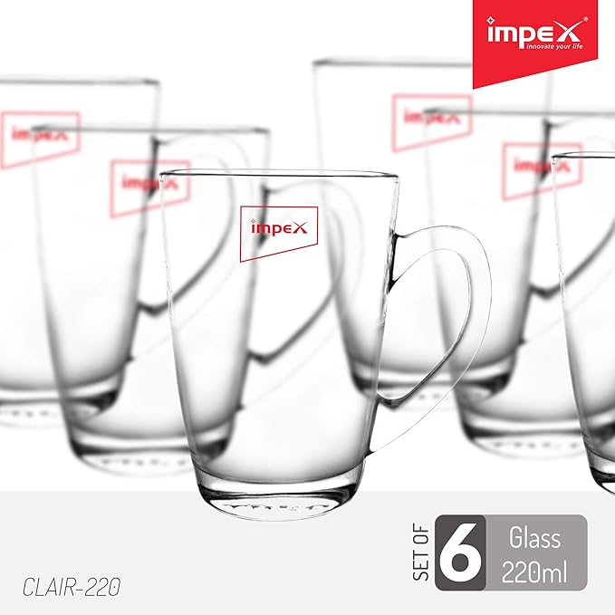 Impex CLAIR-220 Juice/Water Glassware Set (Set of 6 Glasses 220 ml,Transparent)