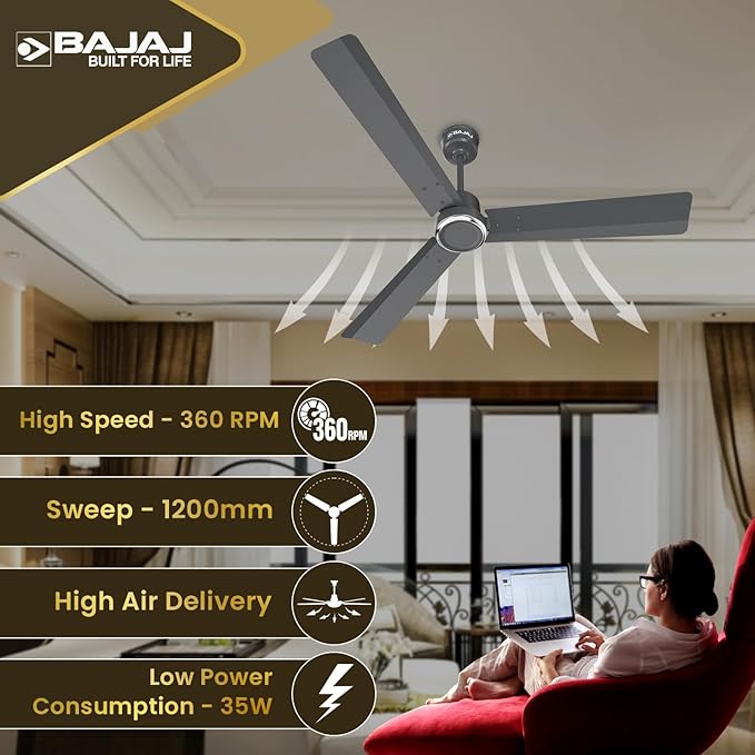 Bajaj Classico Sleek Plus 1200MM (48”) BLDC Ceiling Fans For Home | BEE 5 Star Rated Energy Efficient | Sleek Compact Design | High Energy Density Motor | RF Remote | 2-Yr Warranty