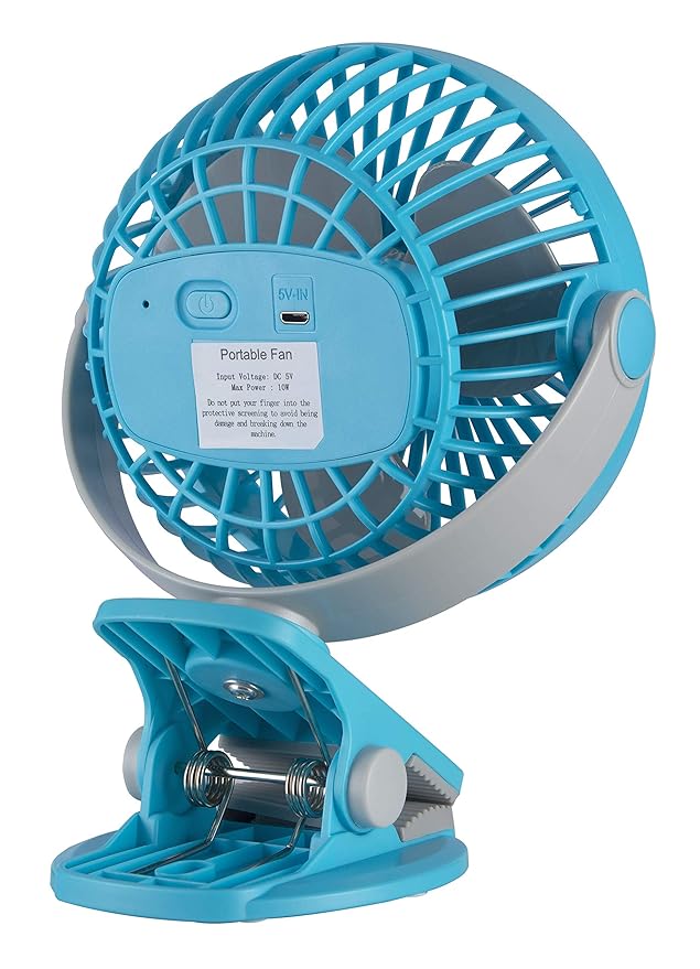 Bajaj Pygmy Mini Fan 110MM | USB Charging | Multi-Clip Function | Rechargeable | 4-Hr Back-up | Silent Operation | Longer Battery Life | Energy Efficient | Portable 【Blue】