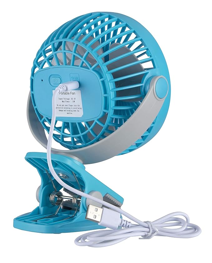 Bajaj Pygmy Mini Fan 110MM | USB Charging | Multi-Clip Function | Rechargeable | 4-Hr Back-up | Silent Operation | Longer Battery Life | Energy Efficient | Portable 【Blue】
