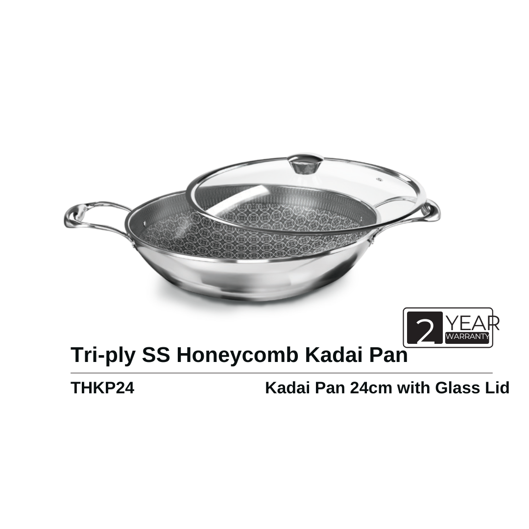 SS Tri ply Honeycomb Kadai 24 cm serene (THKP24)