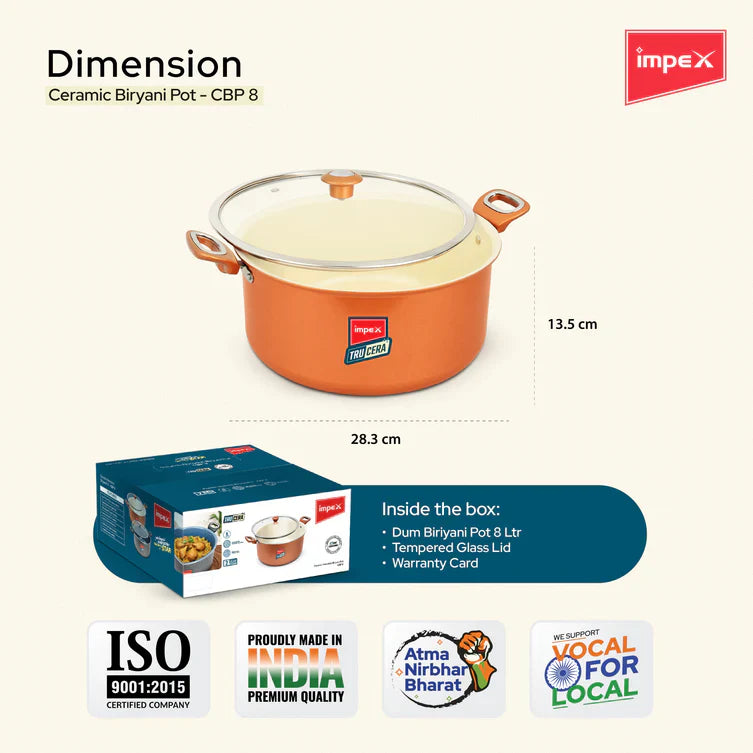 Trucera 8L Ceramic Biriyani Pot | Induction, Non-Stick | 2 Year Warranty