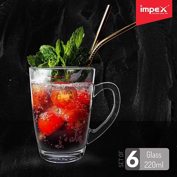 Impex CLAIR-220 Juice/Water Glassware Set (Set of 6 Glasses 220 ml,Transparent)