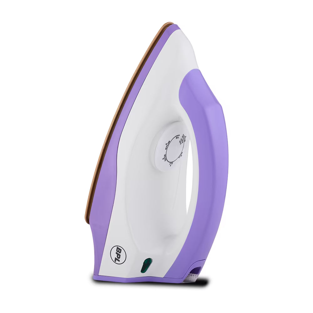 BPL BDIS0041 Adjustable Temperature Setting Heating Up Light Cool Touch Plastic Body 1000 W Dry Iron (Purple, White)