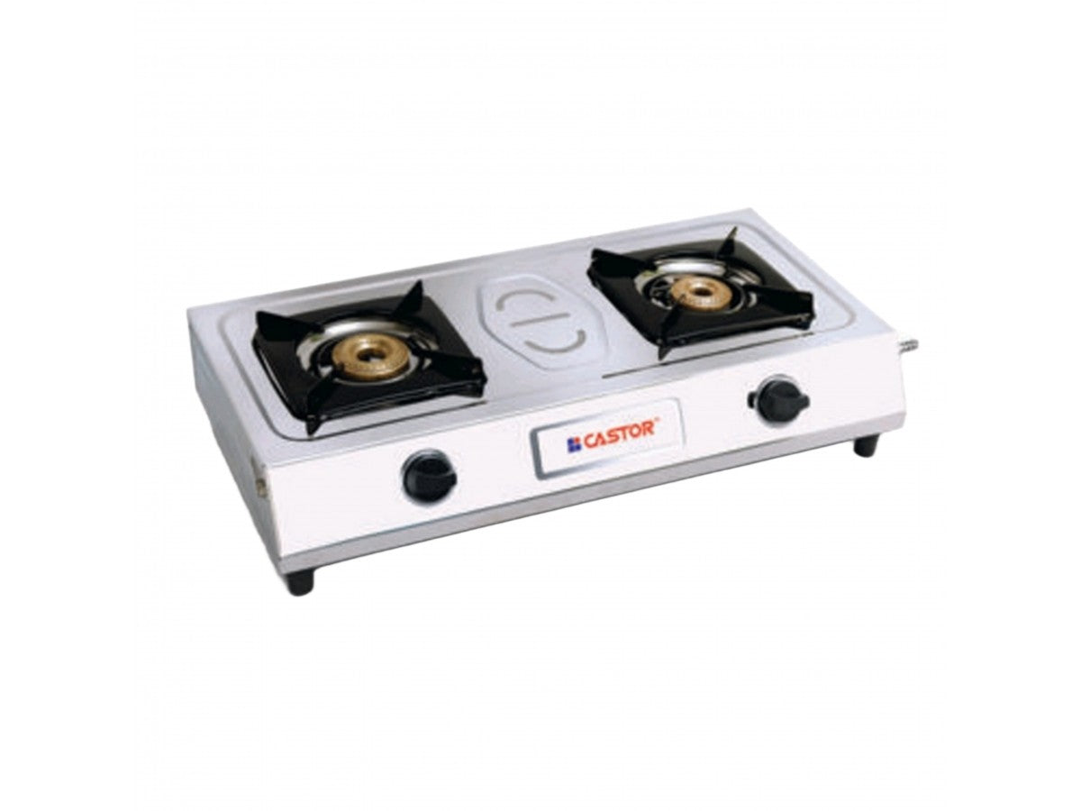 Castor 2 Burner Platinum Stainless Steel Gas Stove