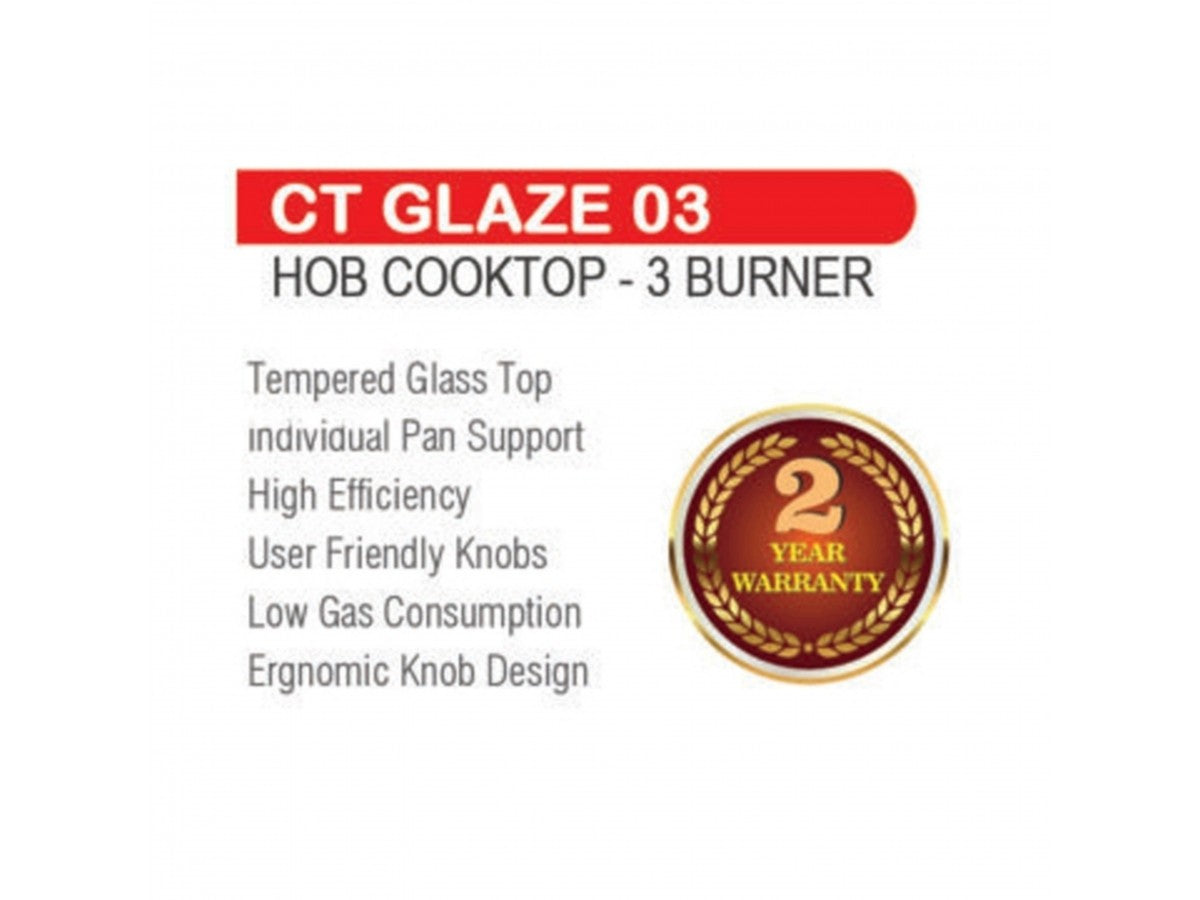 Castor 3 Burner Glaze Glass Hob