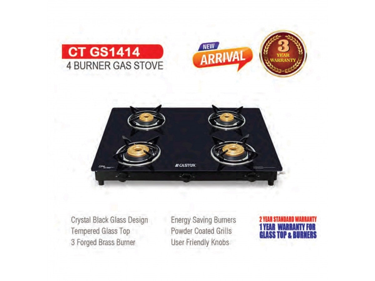 Castor 4 Burner Glaze Glass Hob