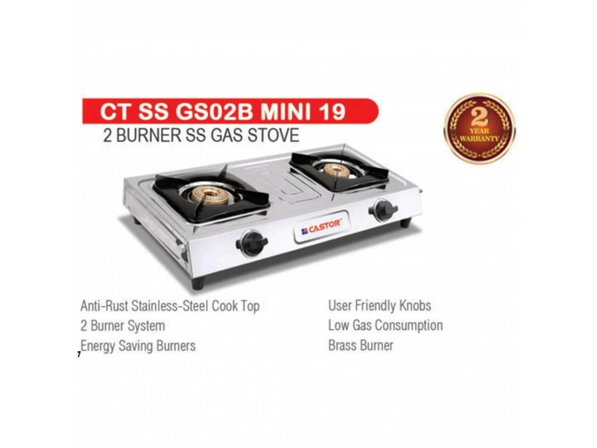 Castor 2 Burner Mini Stainless Steel Gas Stove CTSSGS02MINI19