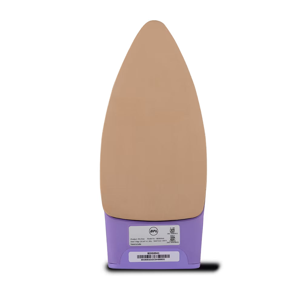 BPL BDIS0041 Adjustable Temperature Setting Heating Up Light Cool Touch Plastic Body 1000 W Dry Iron (Purple, White)