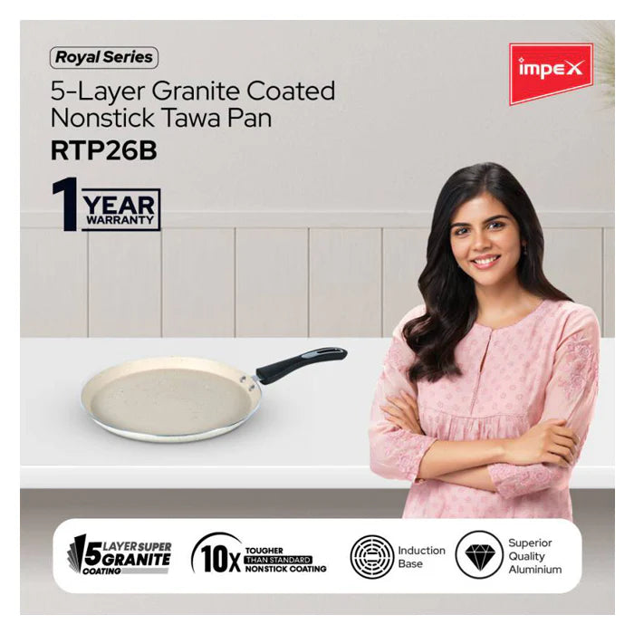IMPEX Royal Granite Tawa pan 26 cm IB (RTP26B) Tawa 26 cm diameter (Aluminium, Non-stick, Induction Bottom)